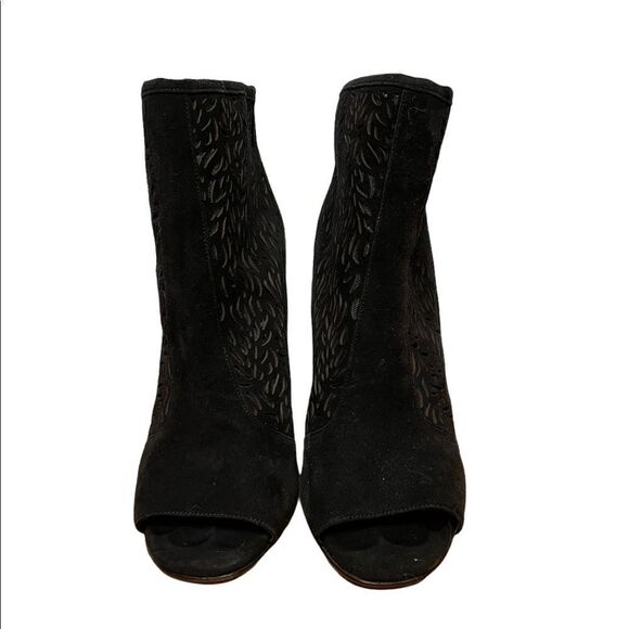 Diane Von Furstenberg Black Lasercut Angel High Heel Peep Toe Ankle Booties - Picture 4 of 13